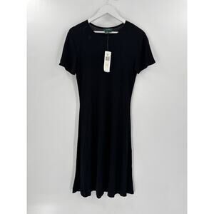 NWT Ralph Lauren Dress Womens Large Black Stretchy 90s Y2K Short Sleeve Pullover